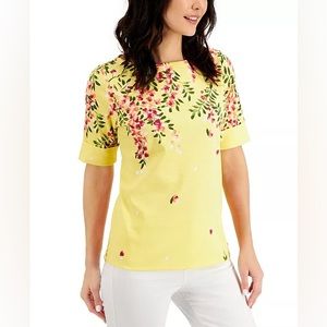 (2X) $36.50|Karen Scott Lilac Dream Boat-Neck Tee, Citron Aura